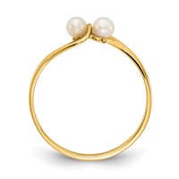 14K 3mm Yellow Gold White Freshwater Cultured Two-Pearl Ring view 2