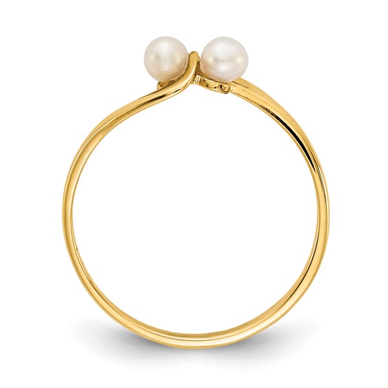 14k 3mm White Freshwater Cultured Two-Pearl Ring