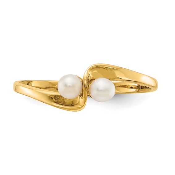 14k 3mm White Freshwater Cultured Two-Pearl Ring