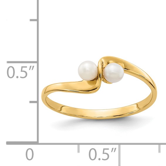 14k 3mm White Freshwater Cultured Two-Pearl Ring