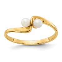 14K 3mm Yellow Gold White Freshwater Cultured Two-Pearl Ring view 1