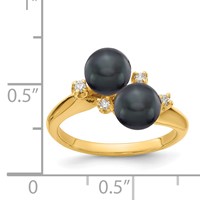 14K 6mm Yellow Gold Black Freshwater Cultured Two-Pearl and 0.05 Carat Aaa Diamond Ring view 2
