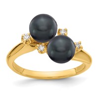 14K 6mm Yellow Gold Black Freshwater Cultured Two-Pearl and 0.05 Carat Aaa Diamond Ring view 1