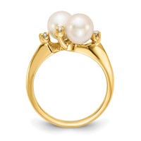 14K 6mm Yellow Gold White Freshwater Cultured Two-Pearl and 0.05 Carat AA Diamond Ring view 2