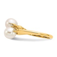 14K 6mm Yellow Gold White Freshwater Cultured Two-Pearl and 0.05 Carat AA Diamond Ring view 3