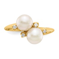 14K 6mm Yellow Gold White Freshwater Cultured Two-Pearl and 0.05 Carat AA Diamond Ring view 4
