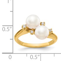 14K 6mm Yellow Gold White Freshwater Cultured Two-Pearl and 0.05 Carat AA Diamond Ring view 5
