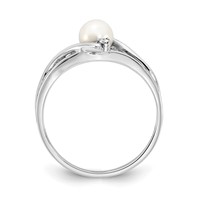 14K White Gold 5mm White Freshwater Cultured Pearl and AA Diamond Ring view 2