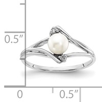 14K White Gold 5mm White Freshwater Cultured Pearl and AA Diamond Ring view 3