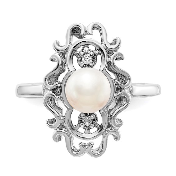 Gold Freshwater Cultured Pearl and Diamond Rings