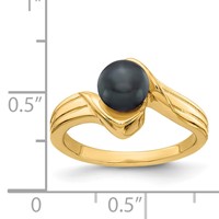 14K 6mm Yellow Gold Black Freshwater Cultured Pearl Bypass Ring view 2