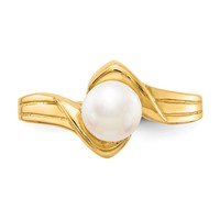 14K 6mm Yellow Gold White Freshwater Cultured Pearl Bypass Ring view 4