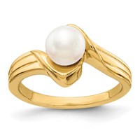 14K 6mm Yellow Gold White Freshwater Cultured Pearl Bypass Ring view 1