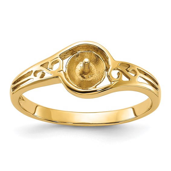 14k Holds 6mm Pearl Filigree Ring Mounting