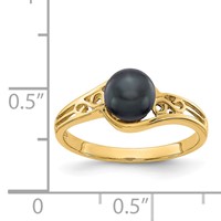 14K 6mm Yellow Gold Black Freshwater Cultured Pearl Filigree Ring view 2