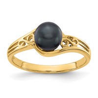 14K 6mm Yellow Gold Black Freshwater Cultured Pearl Filigree Ring view 1