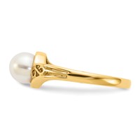 14K 6mm Yellow Gold White Freshwater Cultured Pearl Filigree Ring view 3