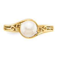 14K 6mm Yellow Gold White Freshwater Cultured Pearl Filigree Ring view 4