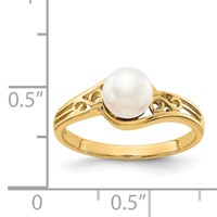 14K 6mm Yellow Gold White Freshwater Cultured Pearl Filigree Ring view 5