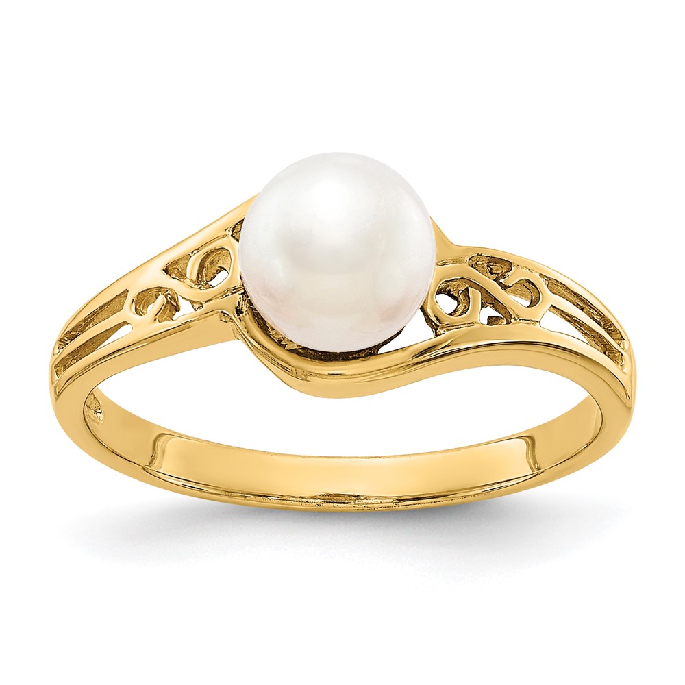14K 6mm Yellow Gold White Freshwater Cultured Pearl Filigree Ring