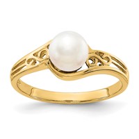 14K 6mm Yellow Gold White Freshwater Cultured Pearl Filigree Ring view 1