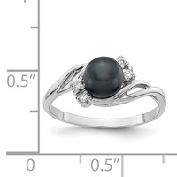 14K White Gold 6mm Black Freshwater Cultured Pearl and 0.05 Carat AA Diamond Ring view 2