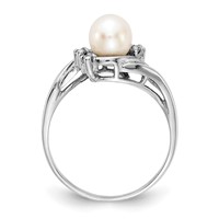 14K White Gold 6mm White Freshwater Cultured Pearl and 0.05 Carat VS Diamond Ring view 2