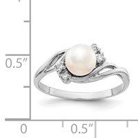 14K White Gold 6mm White Freshwater Cultured Pearl and 0.05 Carat VS Diamond Ring view 5