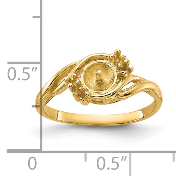 14k Holds 6mm Pearl and 4-1.4mm Stones Ring Mounting