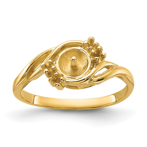 14k Holds 6mm Pearl and 4-1.4mm Stones Ring Mounting