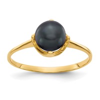 14K 6.5mm Yellow Gold Black Freshwater Cultured Pearl Ring view 1