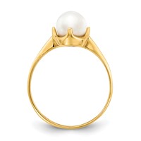 14K 6.5mm Yellow Gold White Freshwater Cultured Pearl Ring view 2