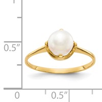 14K 6.5mm Yellow Gold White Freshwater Cultured Pearl Ring view 5