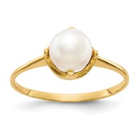 14K 6.5mm Yellow Gold White Freshwater Cultured Pearl Ring view 1