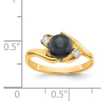 14K 6mm Yellow Gold Black Freshwater Cultured Pearl and 0.07 Carat VS Diamond Ring view 2