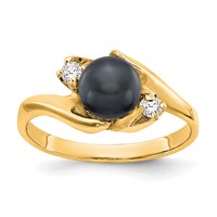 14K 6mm Yellow Gold Black Freshwater Cultured Pearl and 0.07 Carat VS Diamond Ring view 1