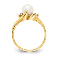 14K 6mm Yellow Gold White Freshwater Cultured Pearl and 0.07 Carat AA Diamond Ring view 2