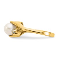 14K 6mm Yellow Gold White Freshwater Cultured Pearl and 0.07 Carat AA Diamond Ring view 3