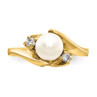 14K 6mm Yellow Gold White Freshwater Cultured Pearl and 0.07 Carat AA Diamond Ring view 4