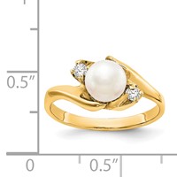 14K 6mm Yellow Gold White Freshwater Cultured Pearl and 0.07 Carat AA Diamond Ring view 5