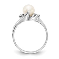 14K White Gold 6mm White Freshwater Cultured Pearl and 0.07 Carat AA Diamond Ring view 2