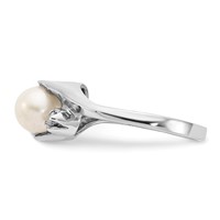 14K White Gold 6mm White Freshwater Cultured Pearl and 0.07 Carat AA Diamond Ring view 3