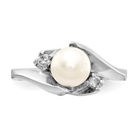 14K White Gold 6mm White Freshwater Cultured Pearl and 0.07 Carat AA Diamond Ring view 4