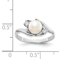 14K White Gold 6mm White Freshwater Cultured Pearl and 0.07 Carat AA Diamond Ring view 5
