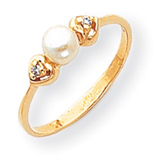 14k FW Cultured Pearl & Diamond Ring