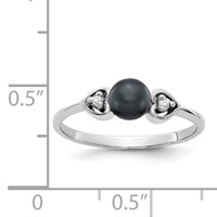 14K White Gold 4.5mm Black Freshwater Cultured Pearl and VS Diamond Ring view 2