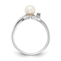 14K White Gold 5mm White Freshwater Cultured Pearl and AA Diamond Ring view 2