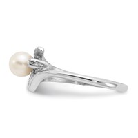 14K White Gold 5mm White Freshwater Cultured Pearl and AA Diamond Ring view 3