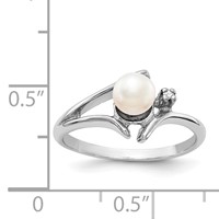 14K White Gold 5mm White Freshwater Cultured Pearl and AA Diamond Ring view 5