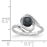 14K White Gold 5.5mm Black Freshwater Cultured Pearl Abstract Ring view 2